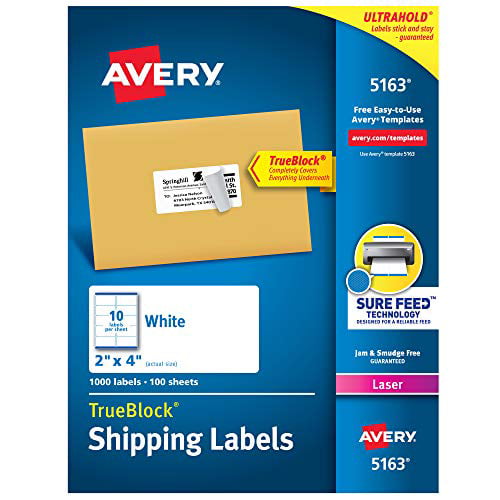 Avery Shipping Address 2x4 Labels Laser Printers Permanent Adhesive TrueBlock